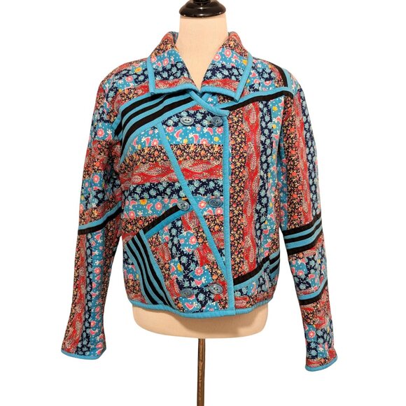 Vintage Handmade? Womens Sz S/M Floral Paisley Patchwork Quilted Cottage Jacket - Picture 2 of 9